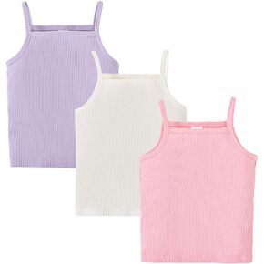 ROMPERINBOX Toddler Tank Tops Girls Spaghetti Strap Ribbed Knit 3 Pack Sleeveless Casual Basic Cami Top for 12M-4T