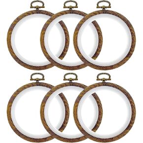 QIANJINL Embroidery Hoop 6 Pcs 5.3 Inch Rubber Hoops Ring Plastic Cross Stitch Supplies, Round Imitated Wood Display Frame Kits for Art Craft Sewing,Hanging Decoration and Christmas Ornaments, Color