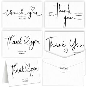 100sets Wedding Thank You Cards with Envelopes and Stickers 4 Designs Mr and Mrs Thank You Notes Bulk Wedding Gift Cards for Guests Wedding Party Decor Supplies 6 X 4 Inch