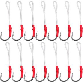 Fishing Assist Hooks with PE Line, Saltwater Jig Fishing Hooks Stainless Steel Jigging Assist Hooks Slow Pitch Jig Hooks for Trolling 25pcs