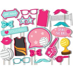 Birthday Galore Volleyball Photo Booth Props Kit - 20 Pack Party Camera Props Fully Assembled