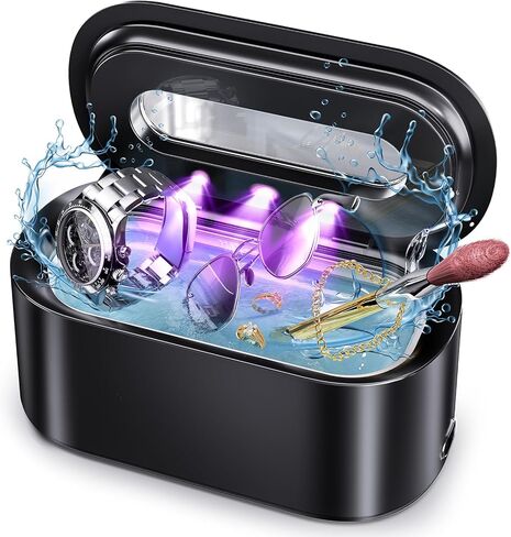 Ultrasonic Jewelry Cleaner, 48Khz 12oz Professional Ultrasonic Cleaner with Digital Timer, Portable Jewelry Cleaner Ultrasonic Machine for Eyeglasses, Rings, Necklaces, Watches, Dentures(Black) in Saudi Arabia