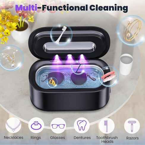 Ultrasonic Jewelry Cleaner, 48Khz 12oz Professional Ultrasonic Cleaner with Digital Timer, Portable Jewelry Cleaner Ultrasonic Machine for Eyeglasses, Rings, Necklaces, Watches, Dentures(Black) in Saudi Arabia