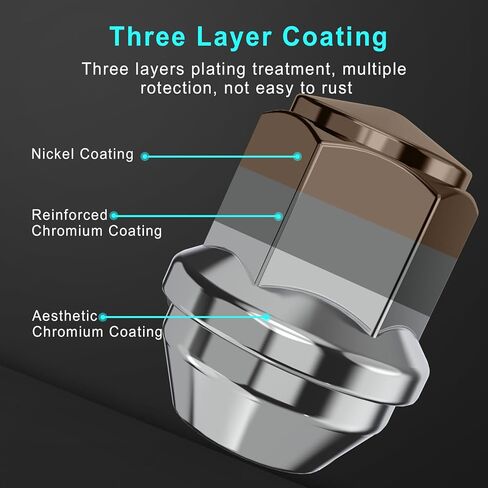 M12x1.5 HEX 3/4 بوصة (19 مم) OEM كروم العروة - استبدال لـ 2006-2019 Ford Fusion، 2000-2019 Ford Focus، 2001-2020 Ford Escape Factory Wheel (مجموعة من 20) in Kuwait