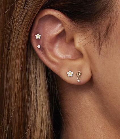 Threadless Flat Back Earrings, Hypoallergenic 14K Real Gold Plated CZ Butterfly, Flower, Crawler Stud Earrings | Cartilage Earring | Tragus Helix Piercing Jewelry | Push in Flatback Earrings for Women Men Girls in Saudi Arabia
