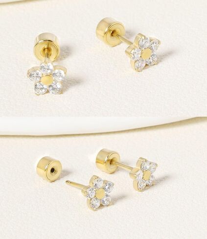 Threadless Flat Back Earrings, Hypoallergenic 14K Real Gold Plated CZ Butterfly, Flower, Crawler Stud Earrings | Cartilage Earring | Tragus Helix Piercing Jewelry | Push in Flatback Earrings for Women Men Girls in Saudi Arabia
