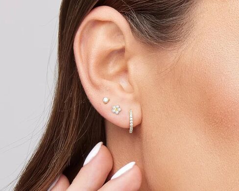 Threadless Flat Back Earrings, Hypoallergenic 14K Real Gold Plated CZ Butterfly, Flower, Crawler Stud Earrings | Cartilage Earring | Tragus Helix Piercing Jewelry | Push in Flatback Earrings for Women Men Girls in Saudi Arabia