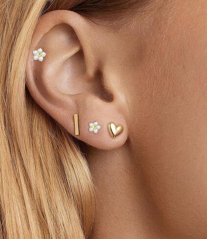 Threadless Flat Back Earrings, Hypoallergenic 14K Real Gold Plated CZ Butterfly, Flower, Crawler Stud Earrings | Cartilage Earring | Tragus Helix Piercing Jewelry | Push in Flatback Earrings for Women Men Girls in Saudi Arabia