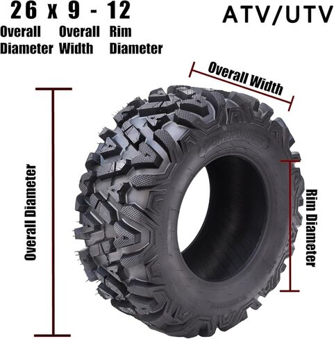 مجموعة من 2 إطارات ACONEE ATV/UTV 26x9-12-6PR TL KNIGHT Trail، إطارات للطرق الوعرة لجميع التضاريس، بدون أنبوب، حروف سوداء in Kuwait