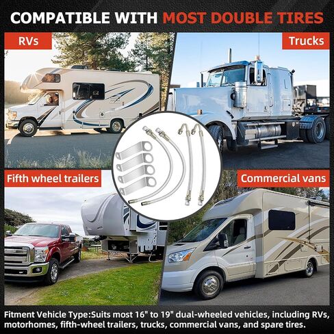 مجموعة موسعات جذع الصمام المزدوج، مجموعة نفخ الهواء للإطارات المزدوجة، ملحقات جذع الصمام تناسب العجلات المزدوجة مقاس 16 بوصة إلى 19 بوصة، امتداد صمام الإطارات لمعظم شاحنات مقطورات السيارات المتنقلة in Kuwait