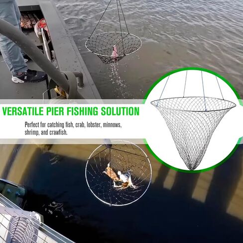 شبكة رصيف، شبكة إسقاط لصيد الرصيف، شبكة صيد الجسور بحبل، شبكة طوق سرطان البحر - شبكة هبوط رصيف قابلة للطي، مادة فولاذية ناعمة، شبكة من النايلون لسهولة التخزين (قطر 32 بوصة) in Kuwait