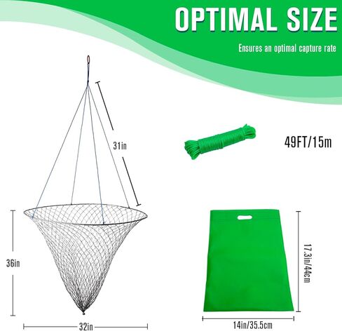 شبكة رصيف، شبكة إسقاط لصيد الرصيف، شبكة صيد الجسور بحبل، شبكة طوق سرطان البحر - شبكة هبوط رصيف قابلة للطي، مادة فولاذية ناعمة، شبكة من النايلون لسهولة التخزين (قطر 32 بوصة) in Kuwait