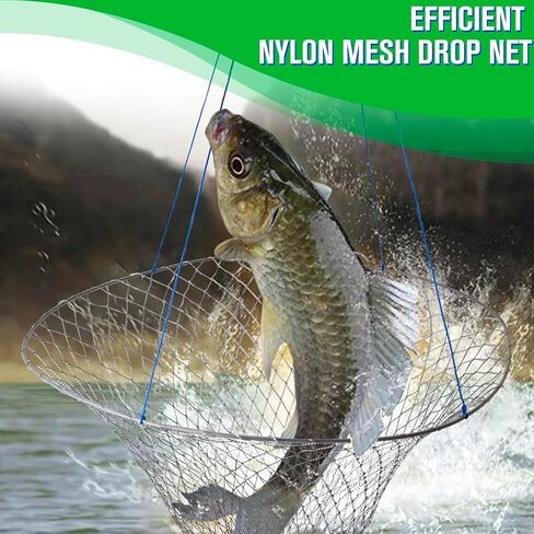 شبكة رصيف، شبكة إسقاط لصيد الرصيف، شبكة صيد الجسور بحبل، شبكة طوق سرطان البحر - شبكة هبوط رصيف قابلة للطي، مادة فولاذية ناعمة، شبكة من النايلون لسهولة التخزين (قطر 32 بوصة) in Kuwait