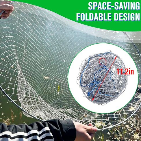 شبكة رصيف، شبكة إسقاط لصيد الرصيف، شبكة صيد الجسور بحبل، شبكة طوق سرطان البحر - شبكة هبوط رصيف قابلة للطي، مادة فولاذية ناعمة، شبكة من النايلون لسهولة التخزين (قطر 32 بوصة) in Kuwait
