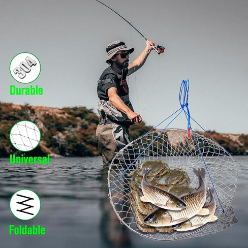 شبكة رصيف، شبكة إسقاط لصيد الرصيف، شبكة صيد الجسور بحبل، شبكة طوق سرطان البحر - شبكة هبوط رصيف قابلة للطي، مادة فولاذية ناعمة، شبكة من النايلون لسهولة التخزين (قطر 32 بوصة) in Kuwait