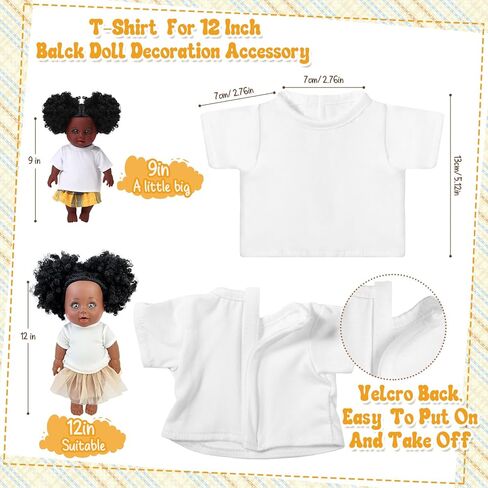 3 قطع 12 بوصة من دمى الأطفال السوداء التي شيرت ملابس التسامي 12 بوصة ملابس دمية طفل أفريقية إكسسوارات تي شيرت كلاسيكي مناسب لدمية سوداء مقاس 12 بوصة للديكور DIY التظاهري in Kuwait