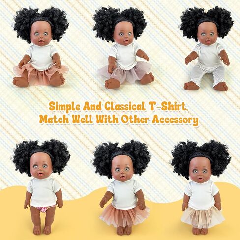 3 قطع 12 بوصة من دمى الأطفال السوداء التي شيرت ملابس التسامي 12 بوصة ملابس دمية طفل أفريقية إكسسوارات تي شيرت كلاسيكي مناسب لدمية سوداء مقاس 12 بوصة للديكور DIY التظاهري in Kuwait