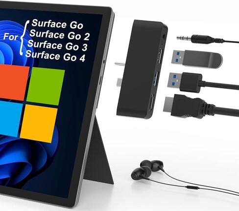 محطة إرساء Surface Go Hub لملحقات Microsoft Surface Go 4/3/2/1 مع 4K HDMI، USB 3.0، USB 2.0، محول صوت/سماعة رأس 3.5 مم، محول USB C محمول لـ Surface Go/Go 2 /Go 3 /Go 4 in Saudi Arabia