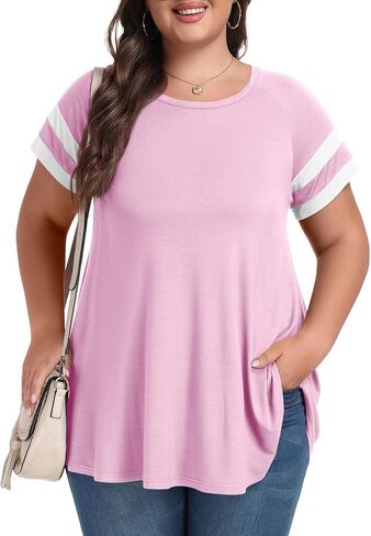 LARACE Women's Plus Size Tops Tunic Dressy Casual Short Sleeve Crew Neck T Shirt Loose Fit Blouse in Saudi Arabia