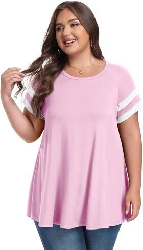 LARACE Women's Plus Size Tops Tunic Dressy Casual Short Sleeve Crew Neck T Shirt Loose Fit Blouse in Saudi Arabia
