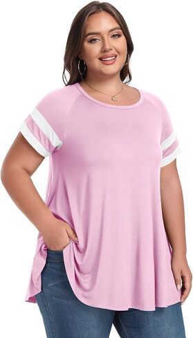 LARACE Women's Plus Size Tops Tunic Dressy Casual Short Sleeve Crew Neck T Shirt Loose Fit Blouse in Saudi Arabia
