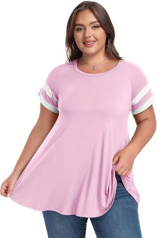 LARACE Women's Plus Size Tops Tunic Dressy Casual Short Sleeve Crew Neck T Shirt Loose Fit Blouse in Saudi Arabia