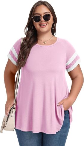 LARACE Women's Plus Size Tops Tunic Dressy Casual Short Sleeve Crew Neck T Shirt Loose Fit Blouse in Saudi Arabia