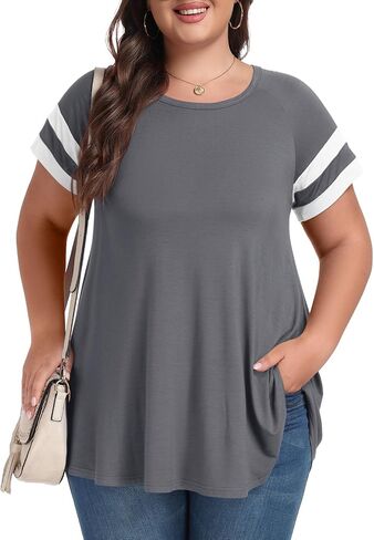 LARACE Women's Plus Size Tops Tunic Dressy Casual Short Sleeve Crew Neck T Shirt Loose Fit Blouse in Saudi Arabia