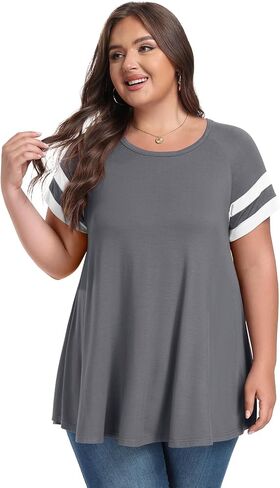 LARACE Women's Plus Size Tops Tunic Dressy Casual Short Sleeve Crew Neck T Shirt Loose Fit Blouse in Saudi Arabia