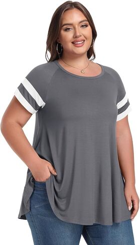 LARACE Women's Plus Size Tops Tunic Dressy Casual Short Sleeve Crew Neck T Shirt Loose Fit Blouse in Saudi Arabia