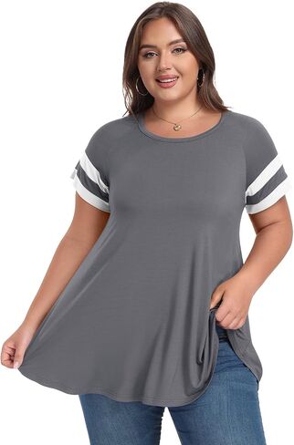 LARACE Women's Plus Size Tops Tunic Dressy Casual Short Sleeve Crew Neck T Shirt Loose Fit Blouse in Saudi Arabia