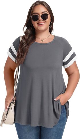 LARACE Women's Plus Size Tops Tunic Dressy Casual Short Sleeve Crew Neck T Shirt Loose Fit Blouse in Saudi Arabia