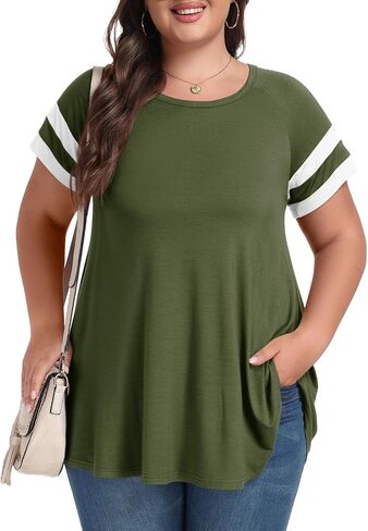 LARACE Women's Plus Size Tops Tunic Dressy Casual Short Sleeve Crew Neck T Shirt Loose Fit Blouse in Saudi Arabia