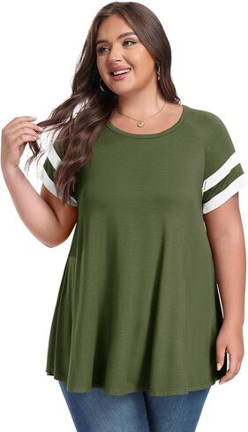 LARACE Women's Plus Size Tops Tunic Dressy Casual Short Sleeve Crew Neck T Shirt Loose Fit Blouse in Saudi Arabia