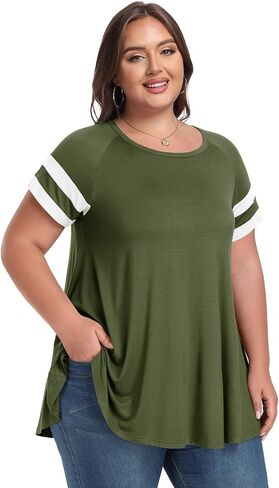 LARACE Women's Plus Size Tops Tunic Dressy Casual Short Sleeve Crew Neck T Shirt Loose Fit Blouse in Saudi Arabia