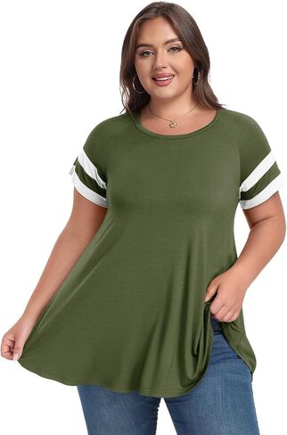 LARACE Women's Plus Size Tops Tunic Dressy Casual Short Sleeve Crew Neck T Shirt Loose Fit Blouse in Saudi Arabia