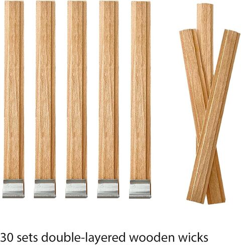 30 Sets Double-Layered Wooden Candle Wicks and Stands 5.1 X 0.5 Inch Natural Candle Wood Wicks Wooden Wicks Wood Wicks for Candles Making,Wooden Candle Wick with Base and Stickers in Kuwait