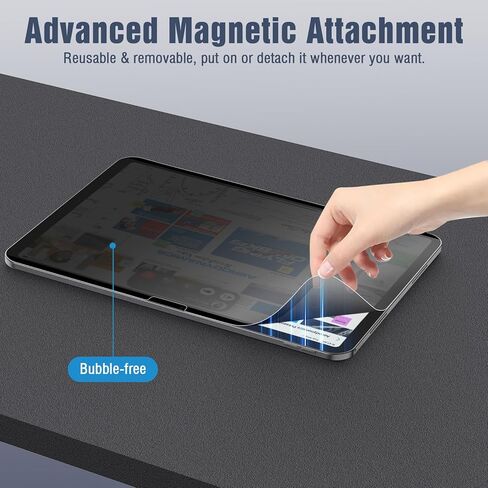 مجموعة واحدة من واقي شاشة الخصوصية المغناطيسي من TiMOVO لجهاز iPad Air 11 بوصة M2 2024 (A2902 A2903 A2904)، زجاج مقسى مضاد للتجسس، قابل للإزالة، صلابة 9H، غير لامع in Saudi Arabia