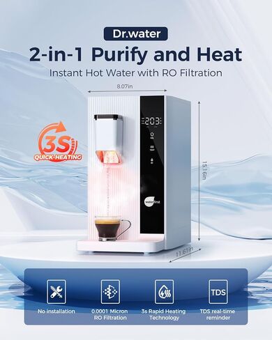 WaterFirst® Dr.Water Countertop Reverse Osmosis System, 3S Instant Heat Portable RO Water Filter, NSF/ANSI 58 Certified, 5 Stages Filtration, No Installation, 4:1 Pure to Drain in Saudi Arabia