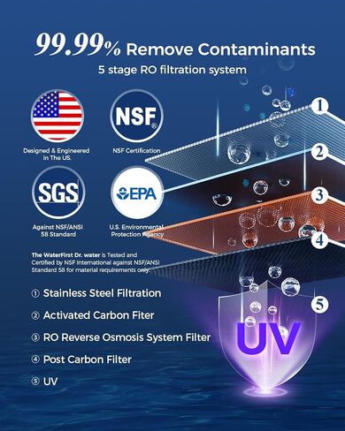 WaterFirst® Dr.Water Countertop Reverse Osmosis System, 3S Instant Heat Portable RO Water Filter, NSF/ANSI 58 Certified, 5 Stages Filtration, No Installation, 4:1 Pure to Drain in Saudi Arabia