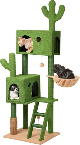 Cactus Cat Tree for Large Cats,63" Green Cat Tower with Scratching Post, Deep Hammock,Condos,Cat Ladder,Cat Self Groomer,Dangling Ball,Swing Ball, Large Cat Tree Tower for Big Indoor Cats in Saudi Arabia