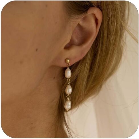 Pearl Earrings for Women Dainty Gold Pearl Drop Dangle Earrings Hypoallergenic Pearl stud Earrings Wedding Jewelry Gift for Women in Saudi Arabia