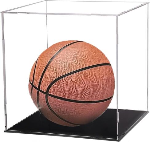 Basketball Display Case, Clear Acrylic Glass Cube Assemble Countertop Box Soccer Frame with Sports Protection with Black Stand Holde (10INCH) in Saudi Arabia