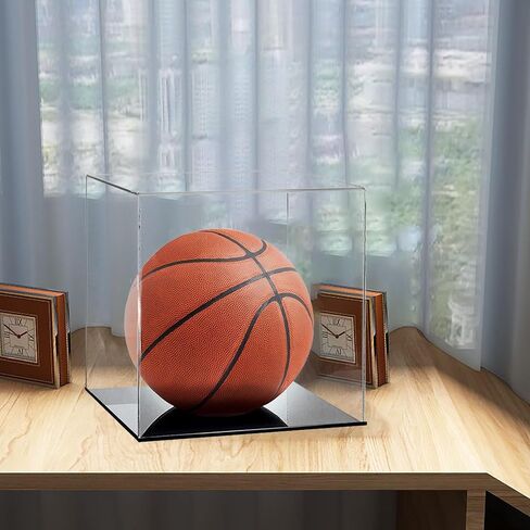 Basketball Display Case, Clear Acrylic Glass Cube Assemble Countertop Box Soccer Frame with Sports Protection with Black Stand Holde (10INCH) in Saudi Arabia