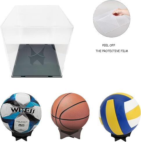 Basketball Display Case, Clear Acrylic Glass Cube Assemble Countertop Box Soccer Frame with Sports Protection with Black Stand Holde (10INCH) in Saudi Arabia