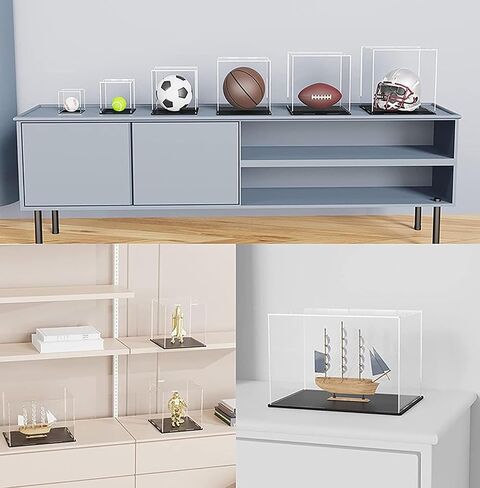 Basketball Display Case, Clear Acrylic Glass Cube Assemble Countertop Box Soccer Frame with Sports Protection with Black Stand Holde (10INCH) in Saudi Arabia