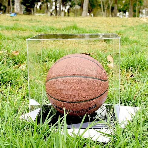 Basketball Display Case, Clear Acrylic Glass Cube Assemble Countertop Box Soccer Frame with Sports Protection with Black Stand Holde (10INCH) in Saudi Arabia