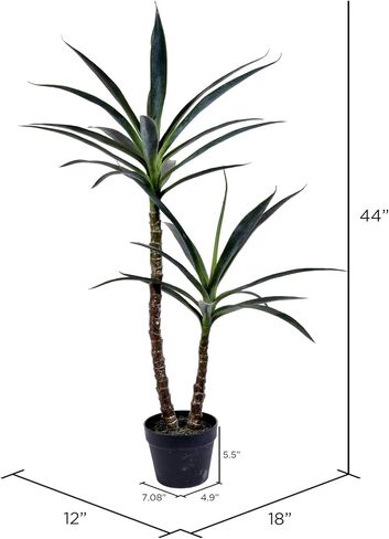 Vickerman Everyday Green Yucca Double Stem Tree 44" Tall - Silk Artificial Indoor Plant - Multi Purpose Tropical Decoration for Home Office Living Room Decor in Saudi Arabia