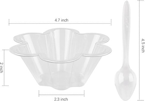 TOFLEN 8 oz Dessert Cups with Spoons, 50 Pack Clear Plastic Small Party Serving Bowls for Sundae, Parfait, Fruit, Strawberry Shortcake, Disposable Snack Bowls (Flower Shape) in Saudi Arabia