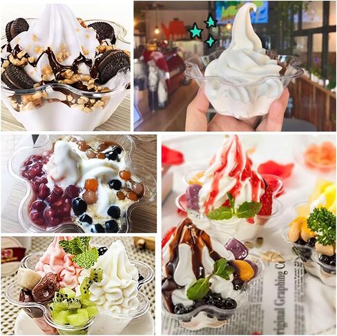 TOFLEN 8 oz Dessert Cups with Spoons, 50 Pack Clear Plastic Small Party Serving Bowls for Sundae, Parfait, Fruit, Strawberry Shortcake, Disposable Snack Bowls (Flower Shape) in Saudi Arabia